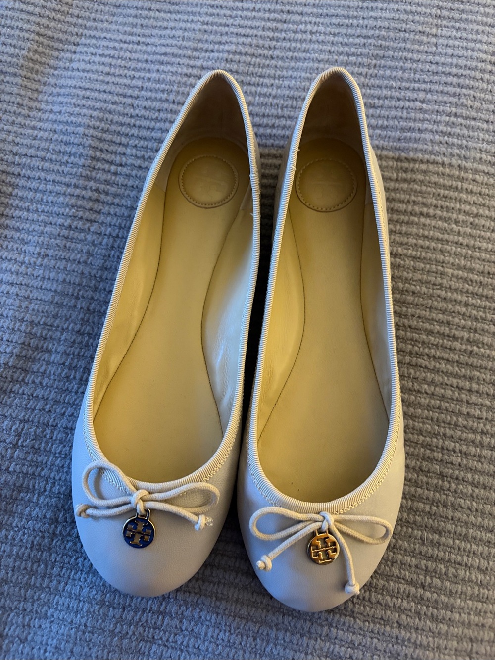 Tory Burch Tan Ballet Flats with Gold Logo Charm